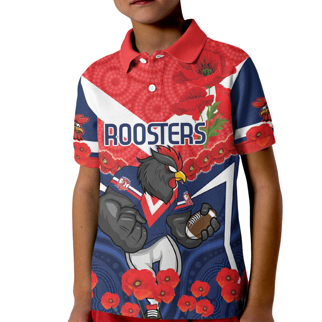 Custom Roosters Rugby ANZAC Kid Polo Shirt Sydney Gallipoli Soldier With Aboriginal Art