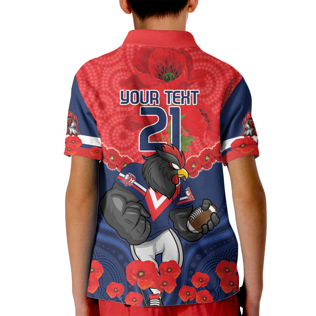 Custom Roosters Rugby ANZAC Kid Polo Shirt Sydney Gallipoli Soldier With Aboriginal Art