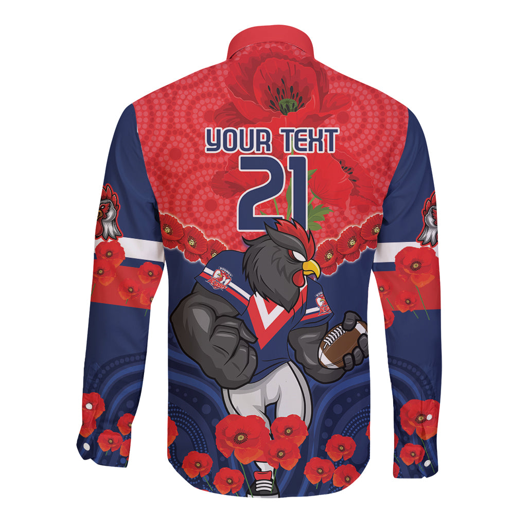 Custom Roosters Rugby ANZAC Long Sleeve Button Shirt Sydney Gallipoli Soldier With Aboriginal Art