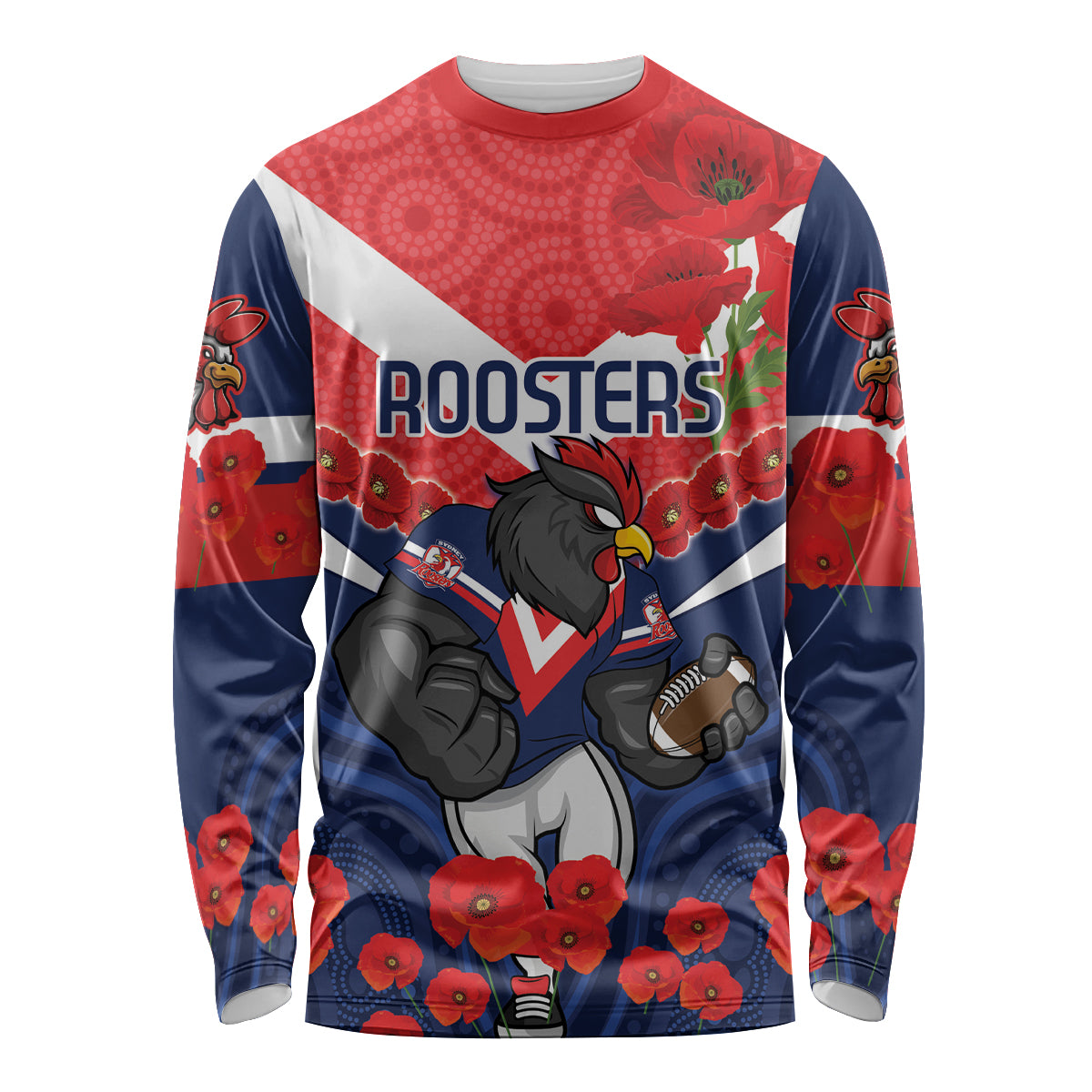 Custom Roosters Rugby ANZAC Long Sleeve Shirt Sydney Gallipoli Soldier With Aboriginal Art