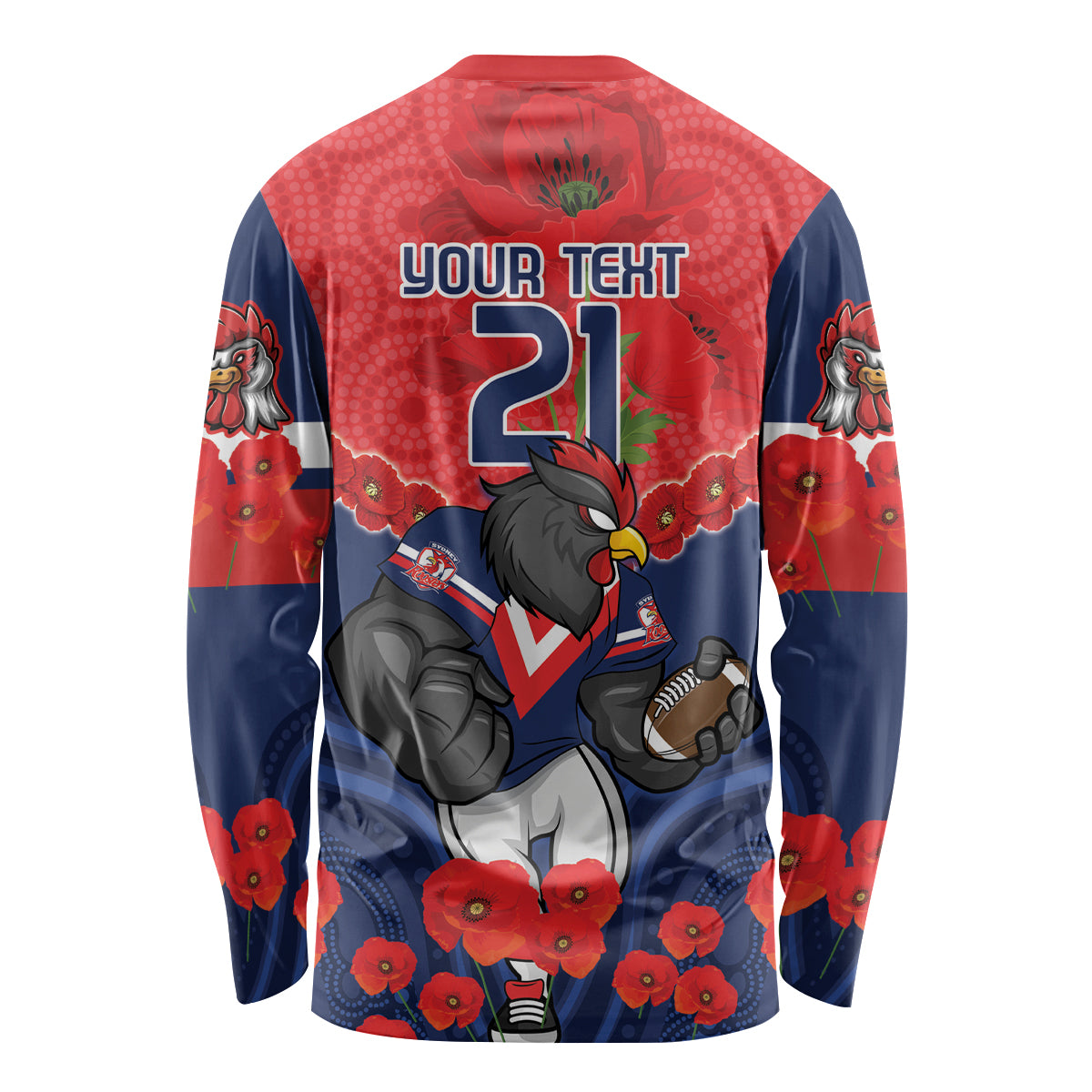 Custom Roosters Rugby ANZAC Long Sleeve Shirt Sydney Gallipoli Soldier With Aboriginal Art