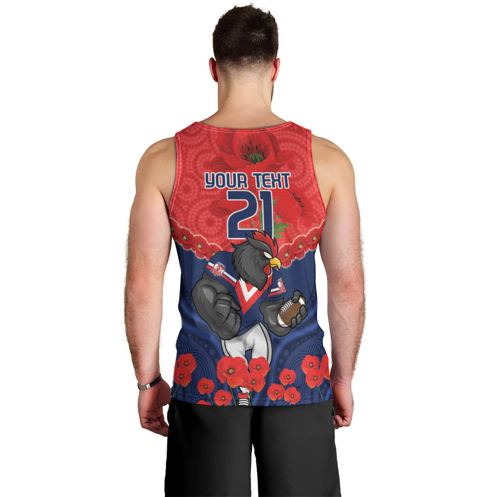 Custom Roosters Rugby ANZAC Men Tank Top Sydney Gallipoli Soldier With Aboriginal Art