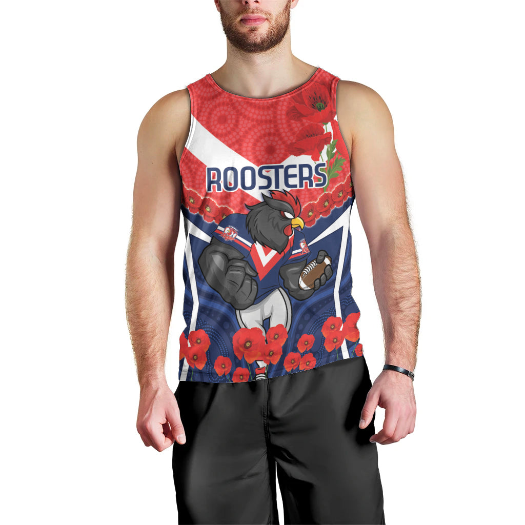 Custom Roosters Rugby ANZAC Men Tank Top Sydney Gallipoli Soldier With Aboriginal Art