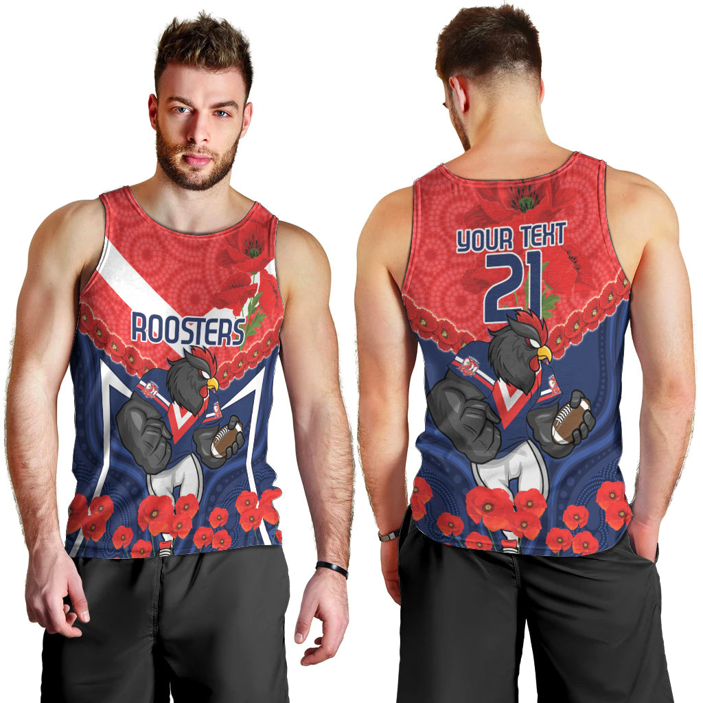 Custom Roosters Rugby ANZAC Men Tank Top Sydney Gallipoli Soldier With Aboriginal Art