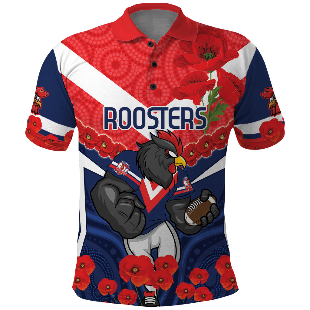 Custom Roosters Rugby ANZAC Polo Shirt Sydney Gallipoli Soldier With Aboriginal Art