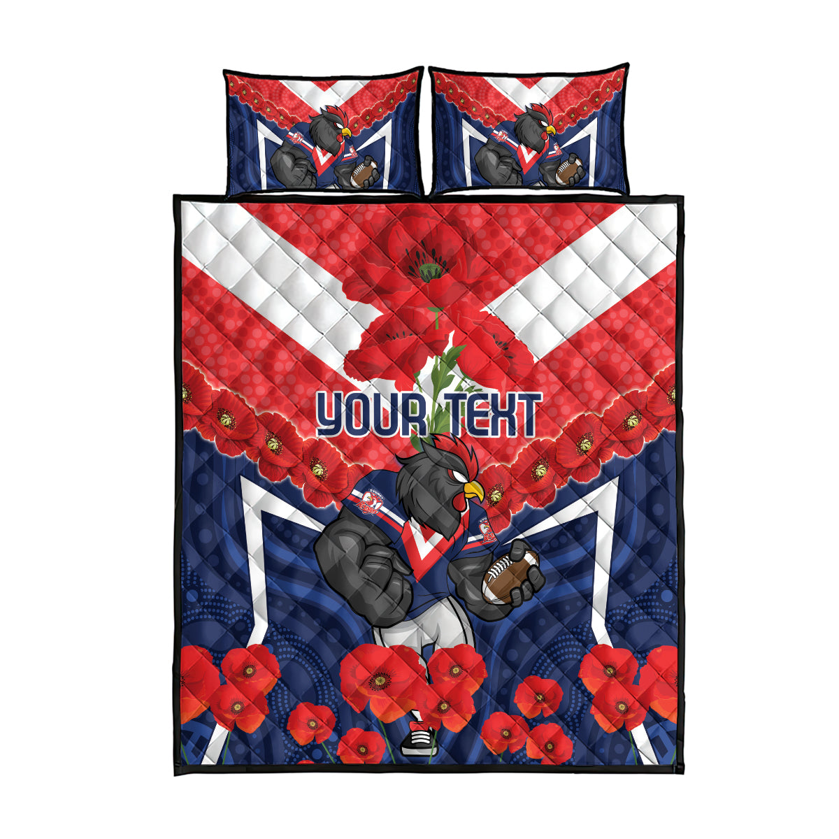 Custom Roosters Rugby ANZAC Quilt Bed Set Sydney Gallipoli Soldier With Aboriginal Art