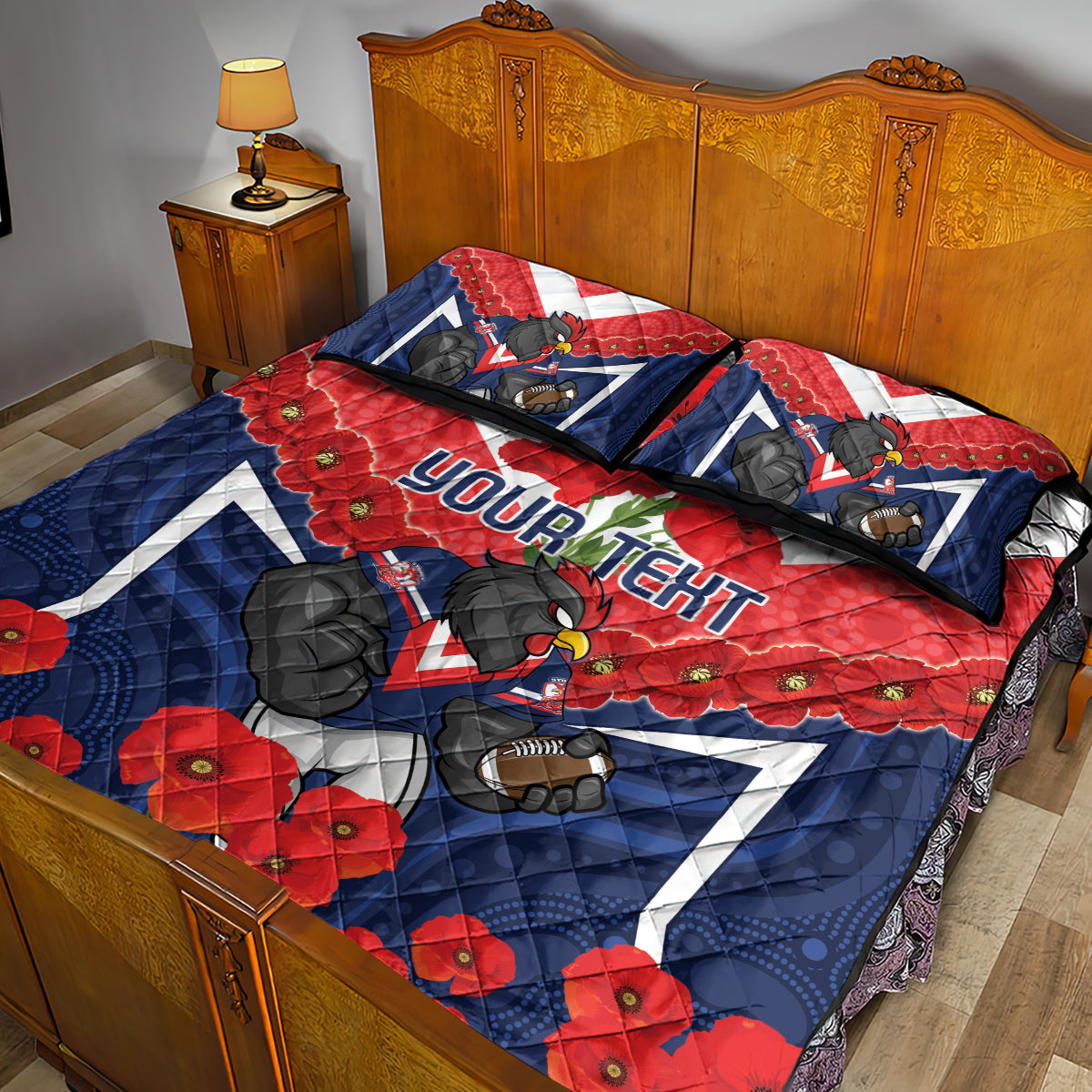 Custom Roosters Rugby ANZAC Quilt Bed Set Sydney Gallipoli Soldier With Aboriginal Art