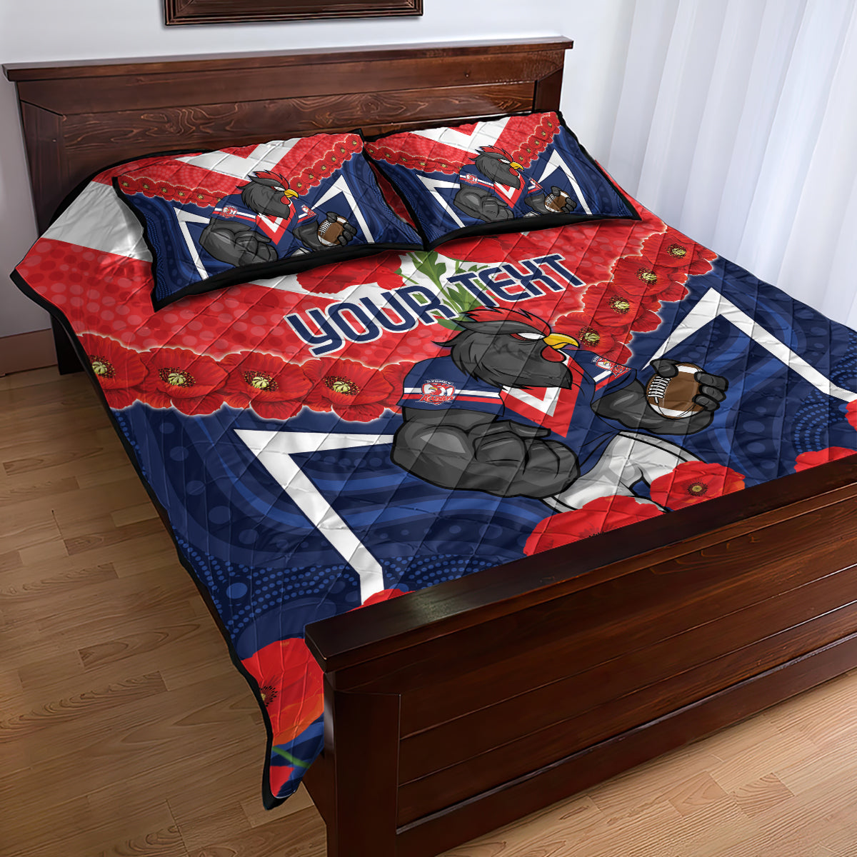 Custom Roosters Rugby ANZAC Quilt Bed Set Sydney Gallipoli Soldier With Aboriginal Art