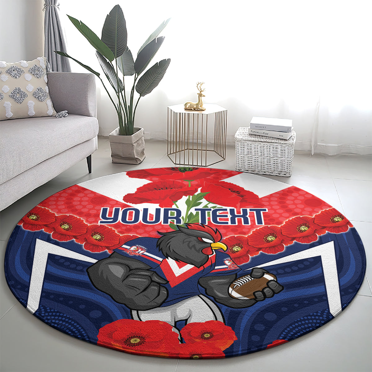 Custom Roosters Rugby ANZAC Round Carpet Sydney Gallipoli Soldier With Aboriginal Art