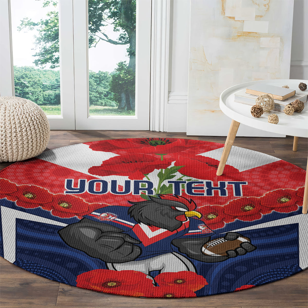 Custom Roosters Rugby ANZAC Round Carpet Sydney Gallipoli Soldier With Aboriginal Art