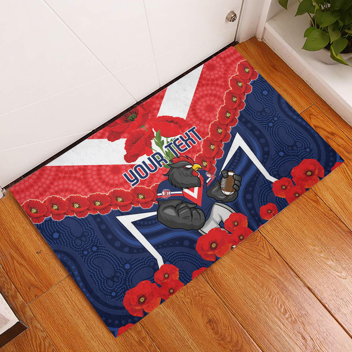 Custom Roosters Rugby ANZAC Rubber Doormat Sydney Gallipoli Soldier With Aboriginal Art