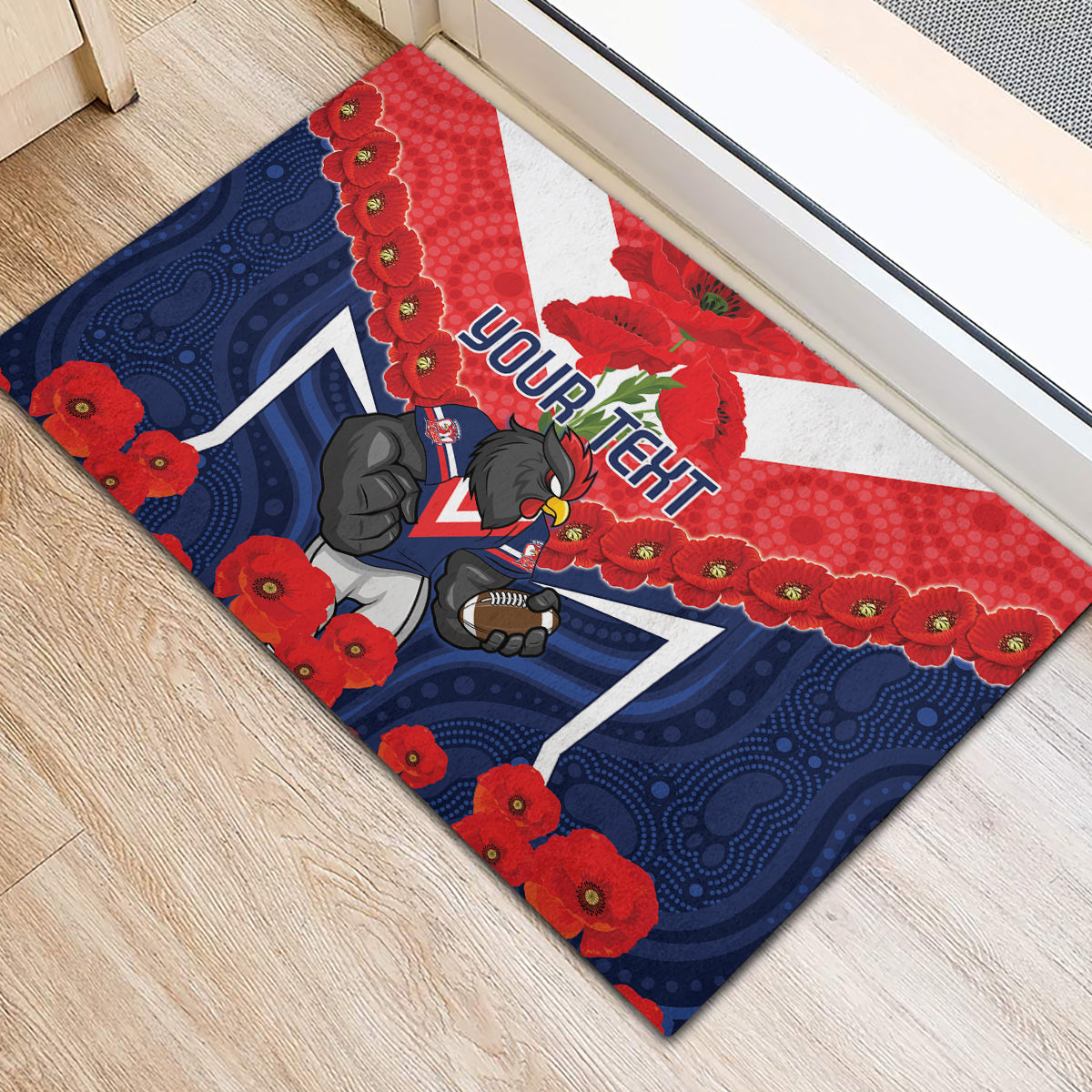 Custom Roosters Rugby ANZAC Rubber Doormat Sydney Gallipoli Soldier With Aboriginal Art