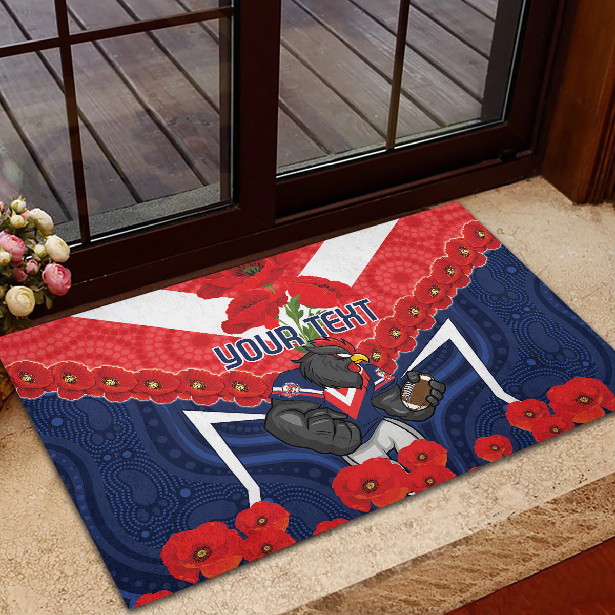 Custom Roosters Rugby ANZAC Rubber Doormat Sydney Gallipoli Soldier With Aboriginal Art