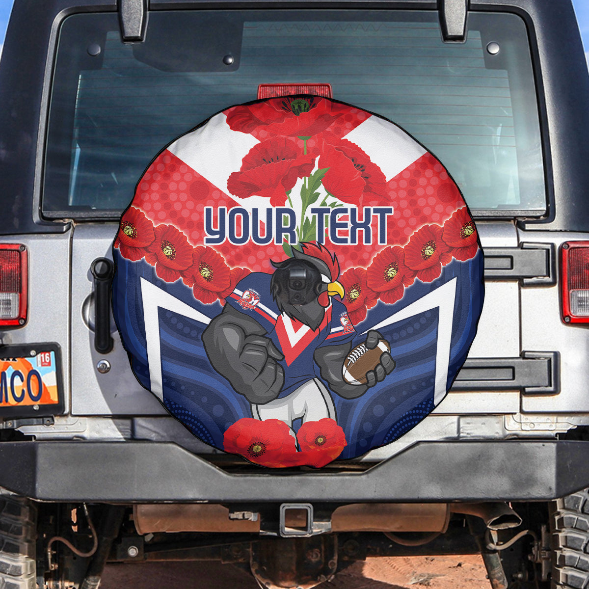 Custom Roosters Rugby ANZAC Spare Tire Cover Sydney Gallipoli Soldier With Aboriginal Art