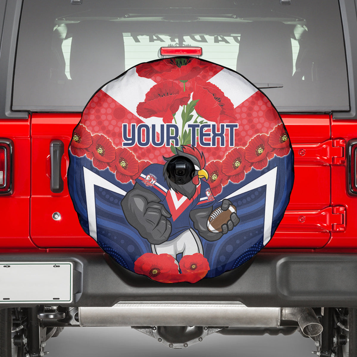 Custom Roosters Rugby ANZAC Spare Tire Cover Sydney Gallipoli Soldier With Aboriginal Art