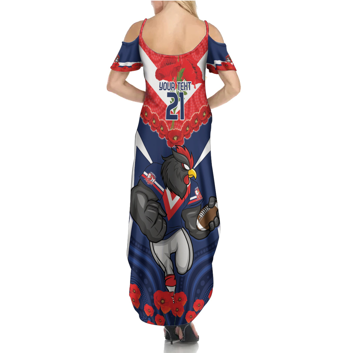 Custom Roosters Rugby ANZAC Summer Maxi Dress Sydney Gallipoli Soldier With Aboriginal Art