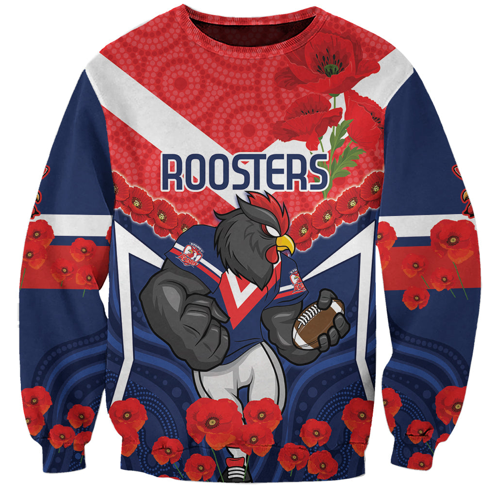 Custom Roosters Rugby ANZAC Sweatshirt Sydney Gallipoli Soldier With Aboriginal Art