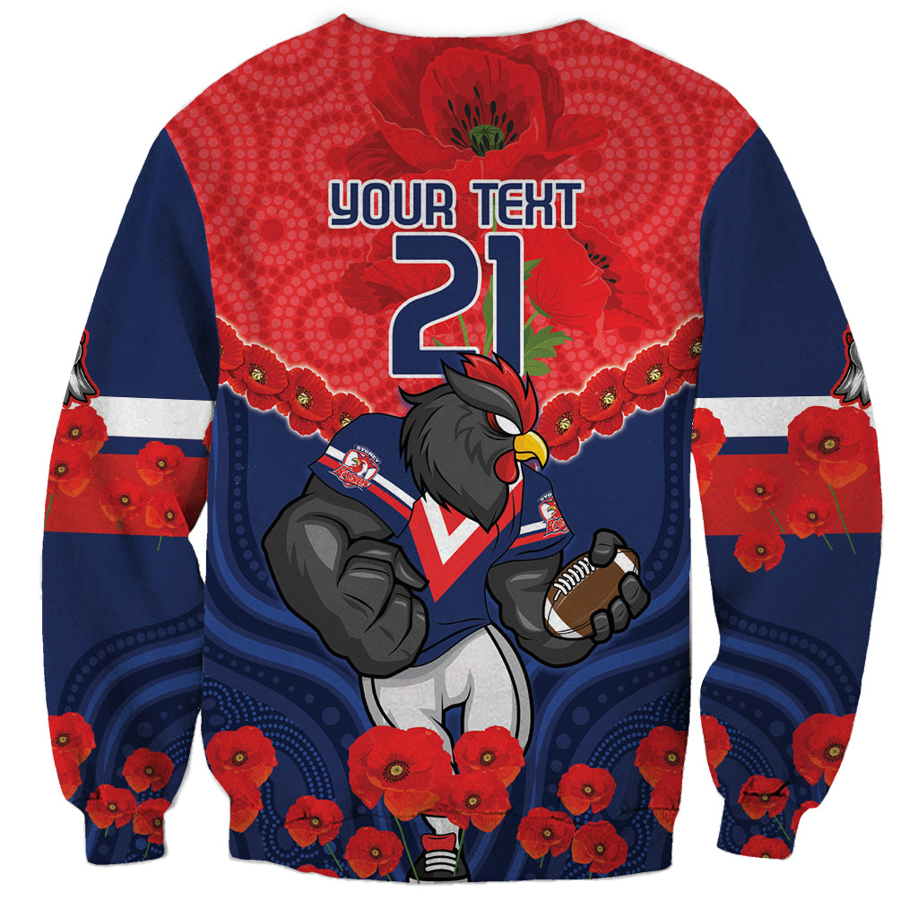 Custom Roosters Rugby ANZAC Sweatshirt Sydney Gallipoli Soldier With Aboriginal Art