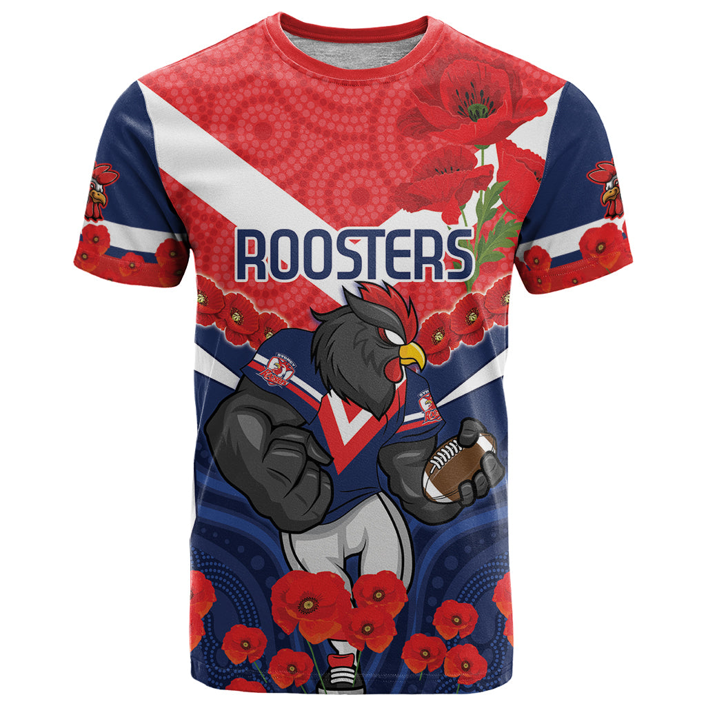 Custom Roosters Rugby ANZAC T Shirt Sydney Gallipoli Soldier With Aboriginal Art