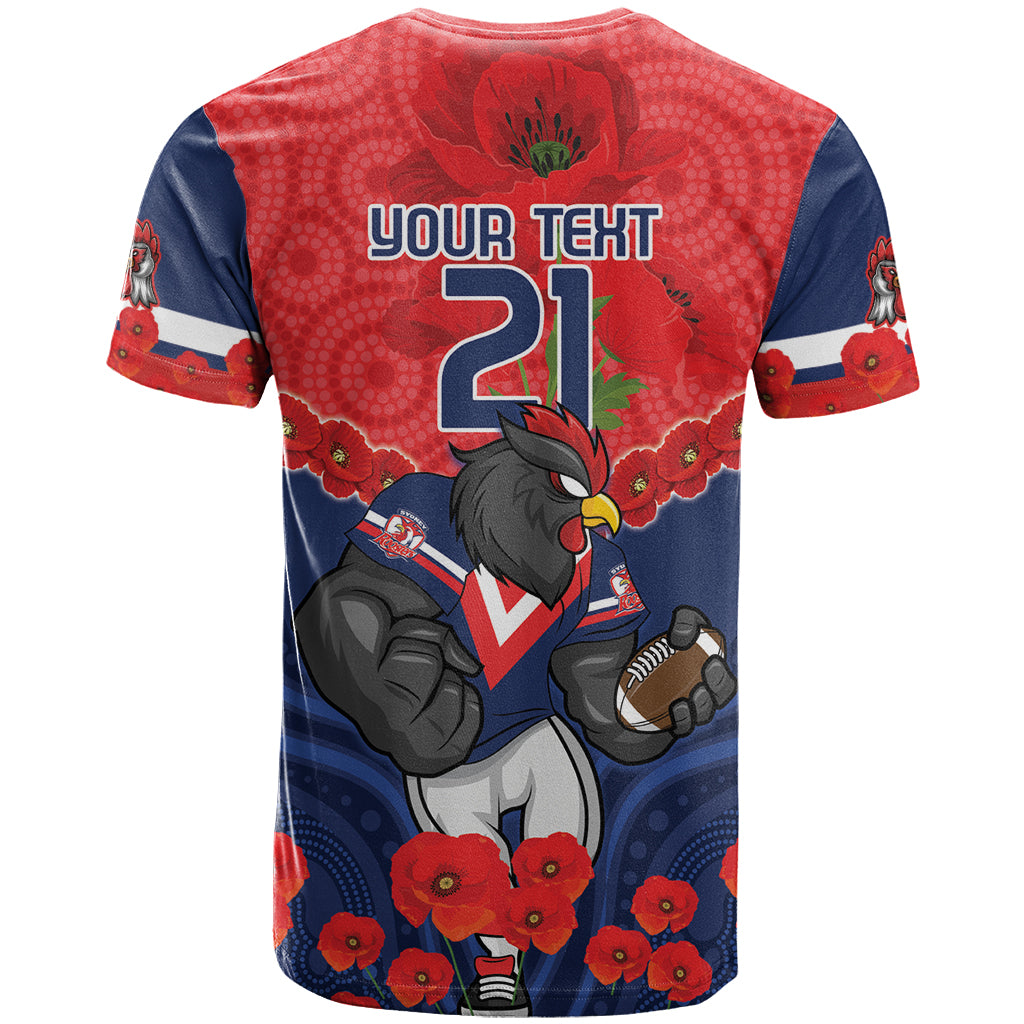 Custom Roosters Rugby ANZAC T Shirt Sydney Gallipoli Soldier With Aboriginal Art