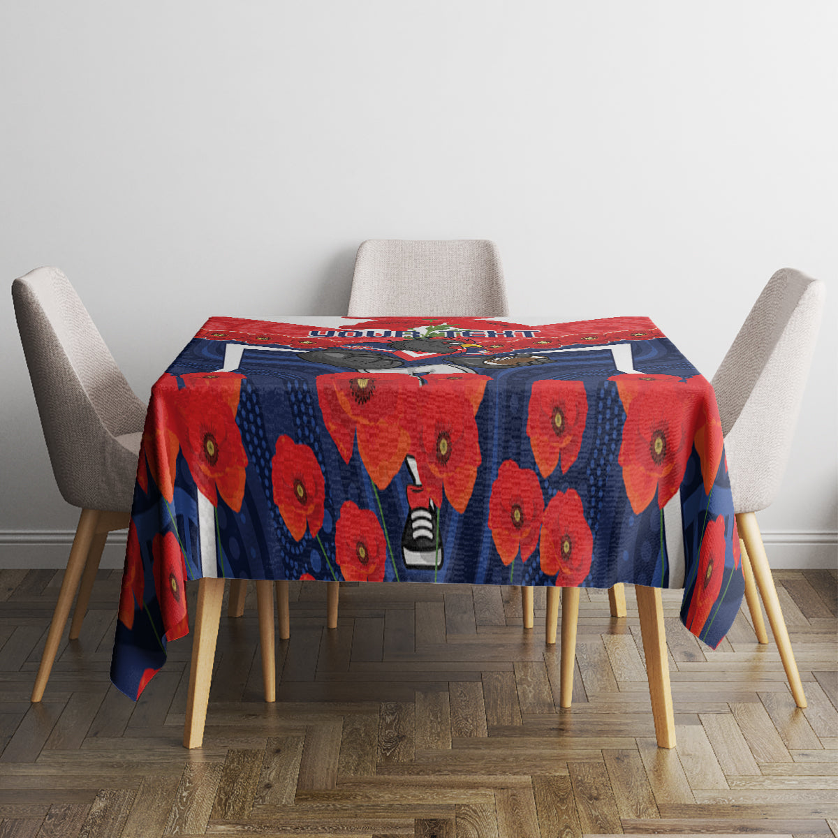 Custom Roosters Rugby ANZAC Tablecloth Sydney Gallipoli Soldier With Aboriginal Art