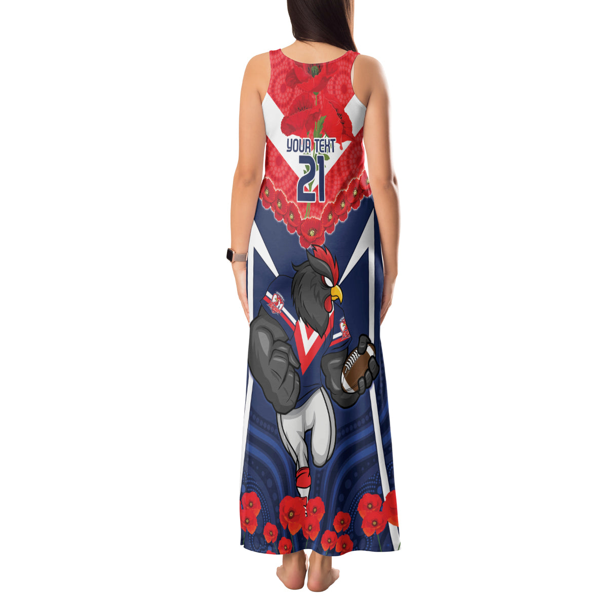 Custom Roosters Rugby ANZAC Tank Maxi Dress Sydney Gallipoli Soldier With Aboriginal Art