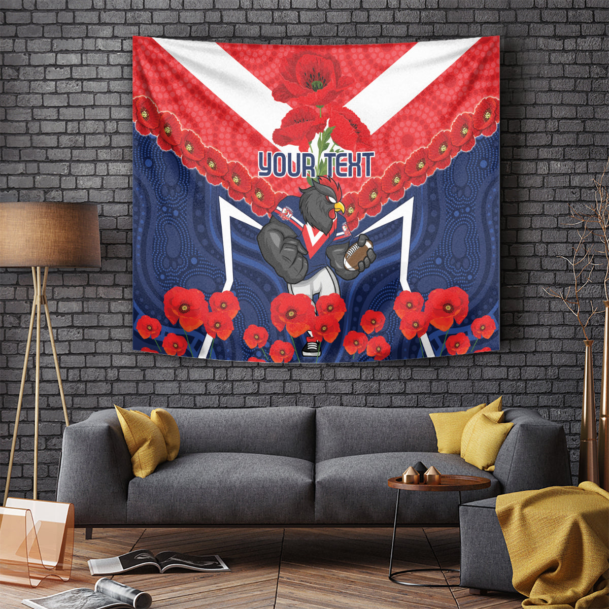 Custom Roosters Rugby ANZAC Tapestry Sydney Gallipoli Soldier With Aboriginal Art