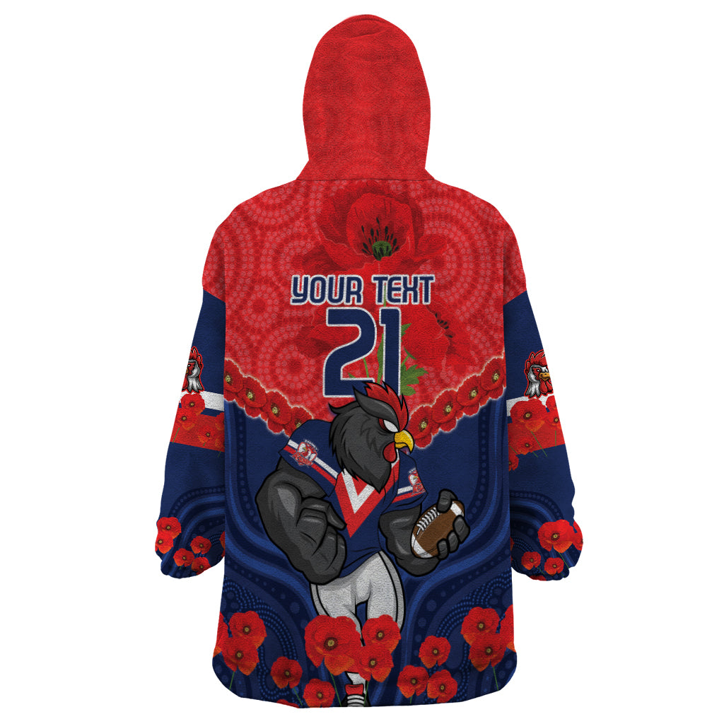 Custom Roosters Rugby ANZAC Wearable Blanket Hoodie Sydney Gallipoli Soldier With Aboriginal Art