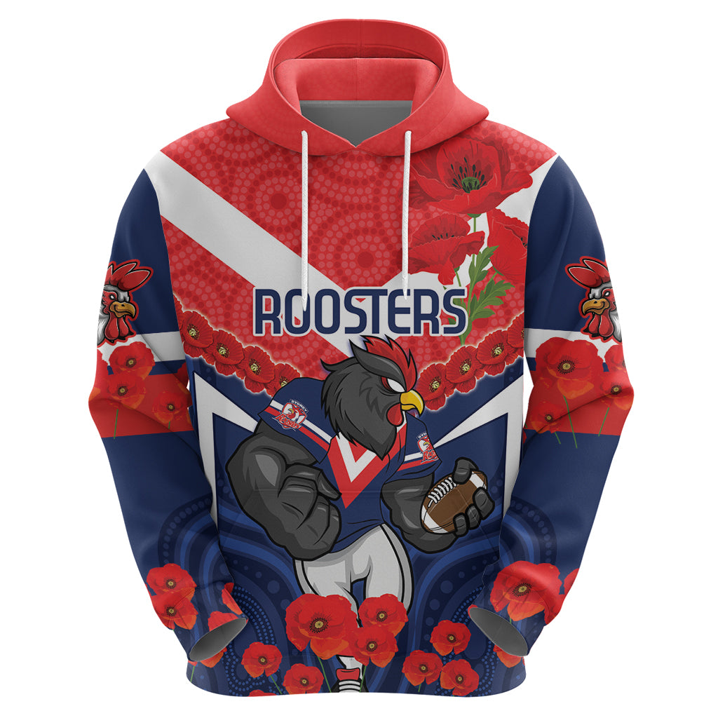 Custom Roosters Rugby ANZAC Zip Hoodie Sydney Gallipoli Soldier With Aboriginal Art