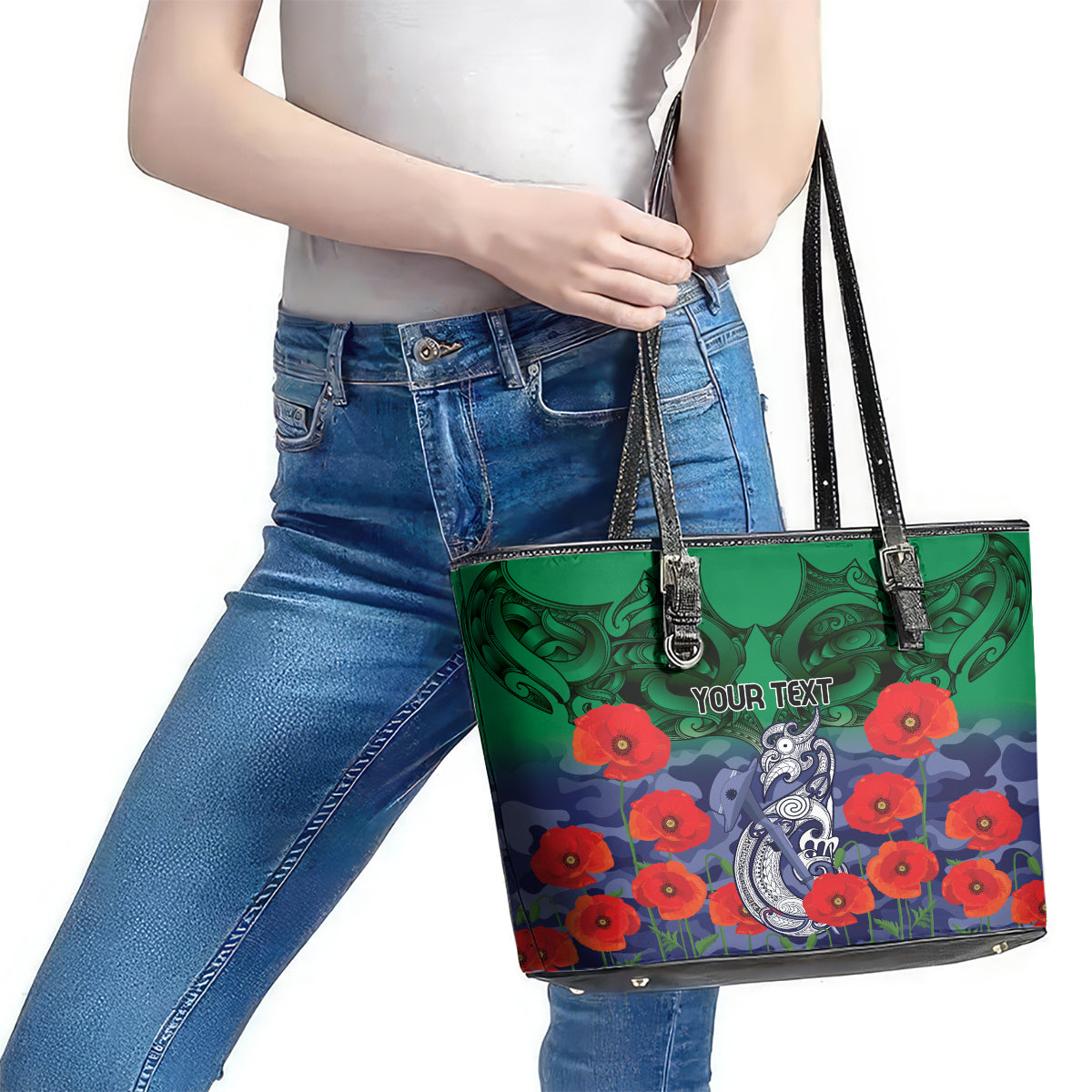 Custom Warriors Rugby ANZAC Leather Tote Bag Gallipoli Soldier With Aboriginal Art