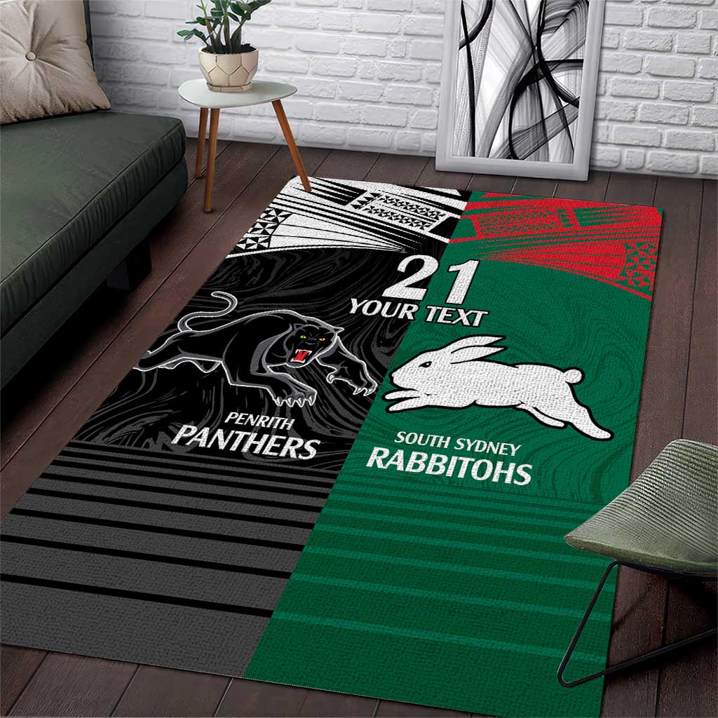 Custom Rabbitohs-Panthers Area Rug NRL Tribal Half Style