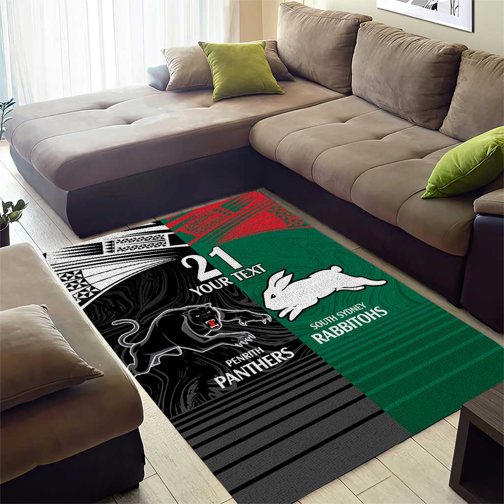 Custom Rabbitohs-Panthers Area Rug NRL Tribal Half Style