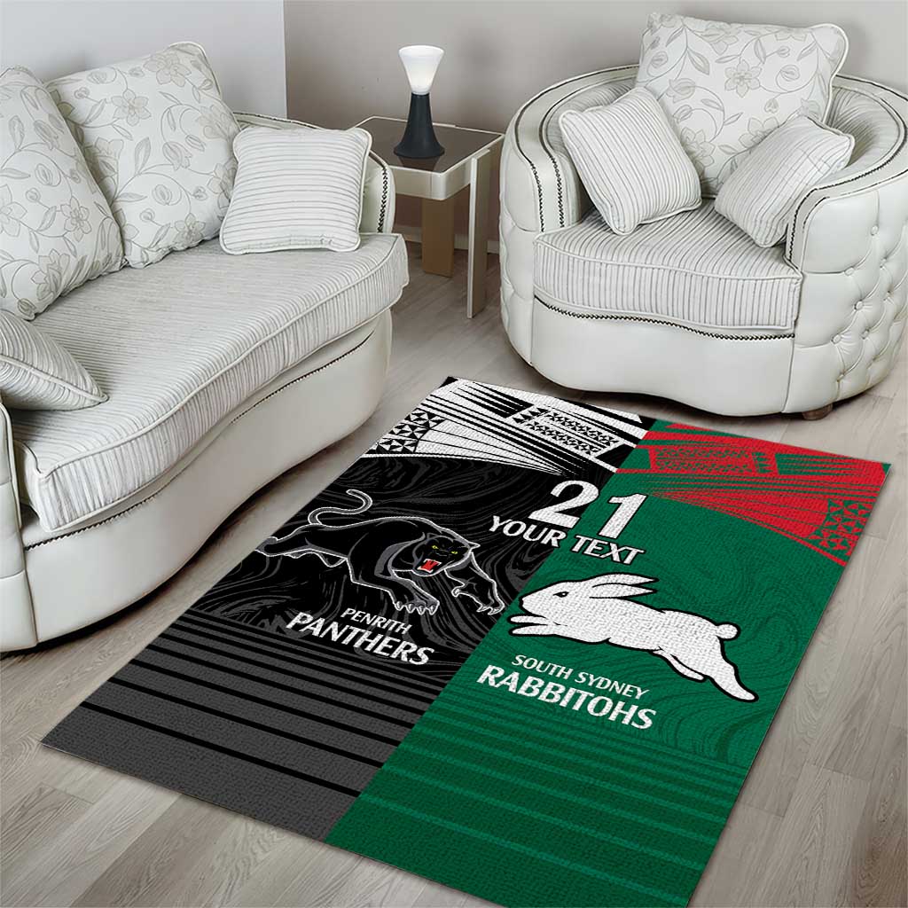 Custom Rabbitohs-Panthers Area Rug NRL Tribal Half Style