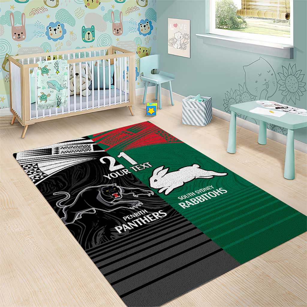 Custom Rabbitohs-Panthers Area Rug NRL Tribal Half Style