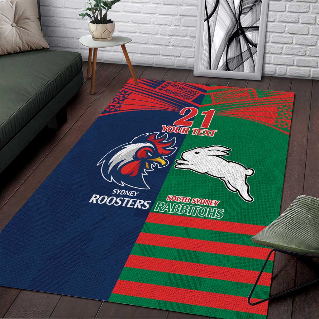 Custom Roosters-Rabbitohs Area Rug NRL Tribal Half Style