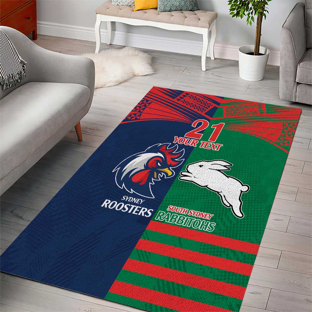 Custom Roosters-Rabbitohs Area Rug NRL Tribal Half Style