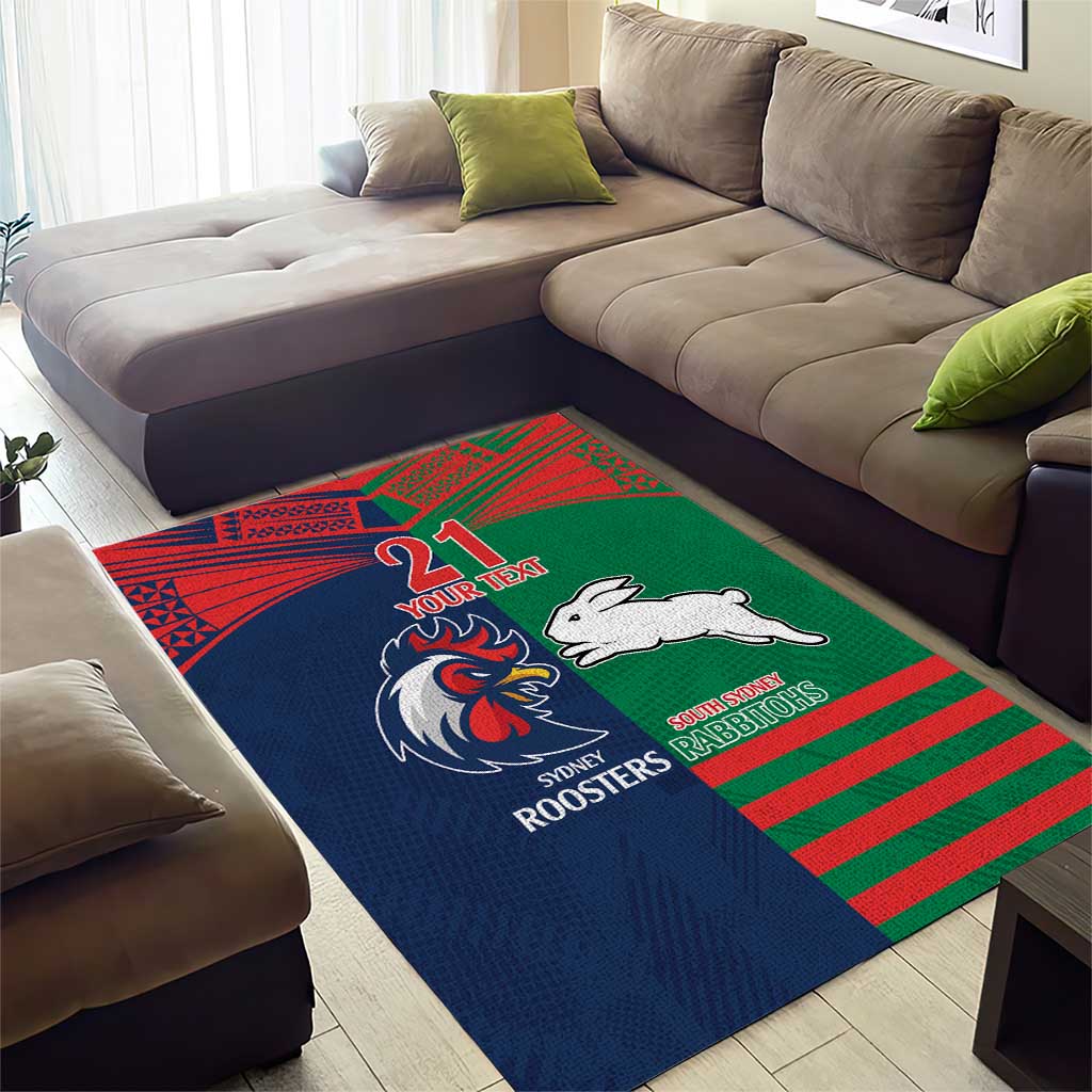 Custom Roosters-Rabbitohs Area Rug NRL Tribal Half Style