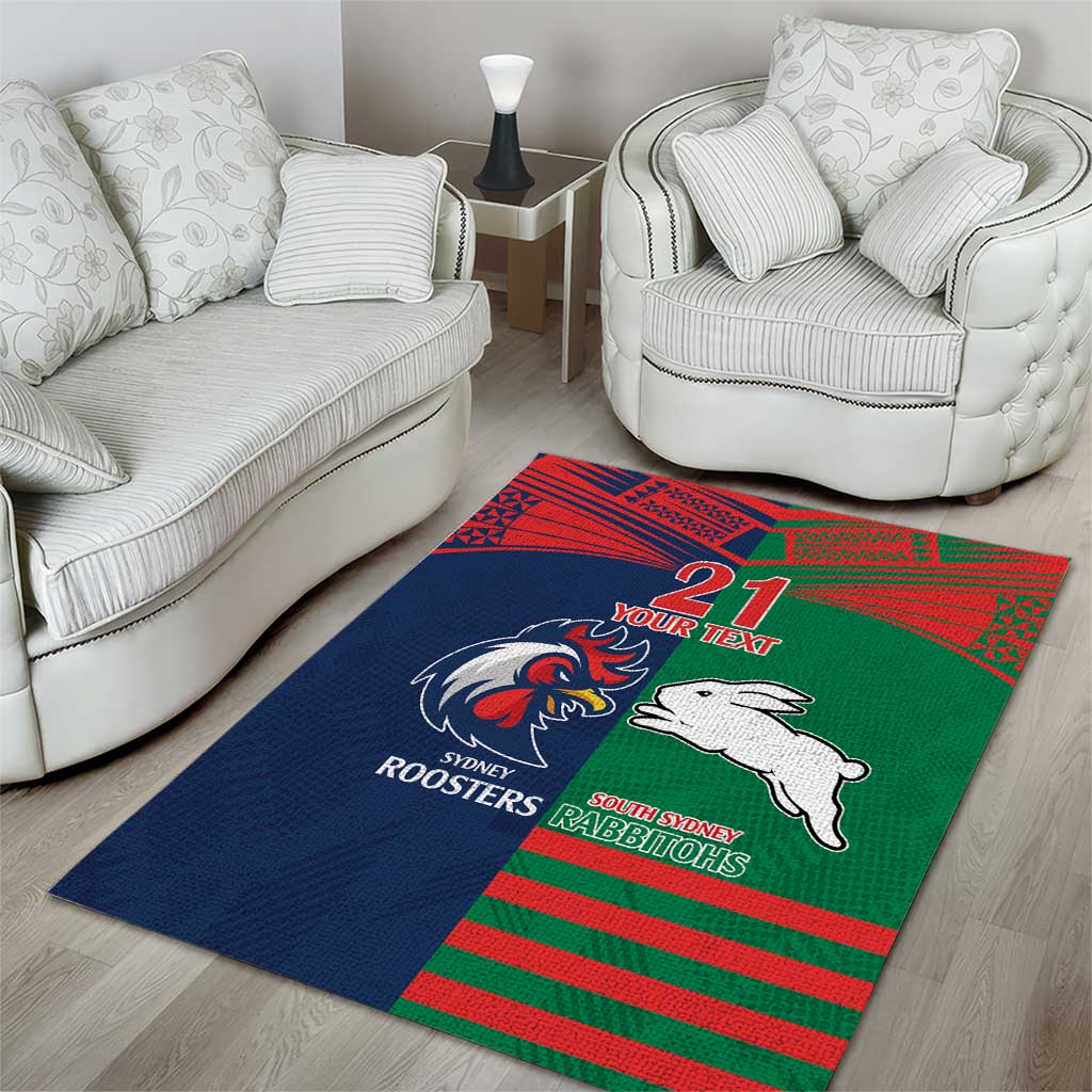 Custom Roosters-Rabbitohs Area Rug NRL Tribal Half Style