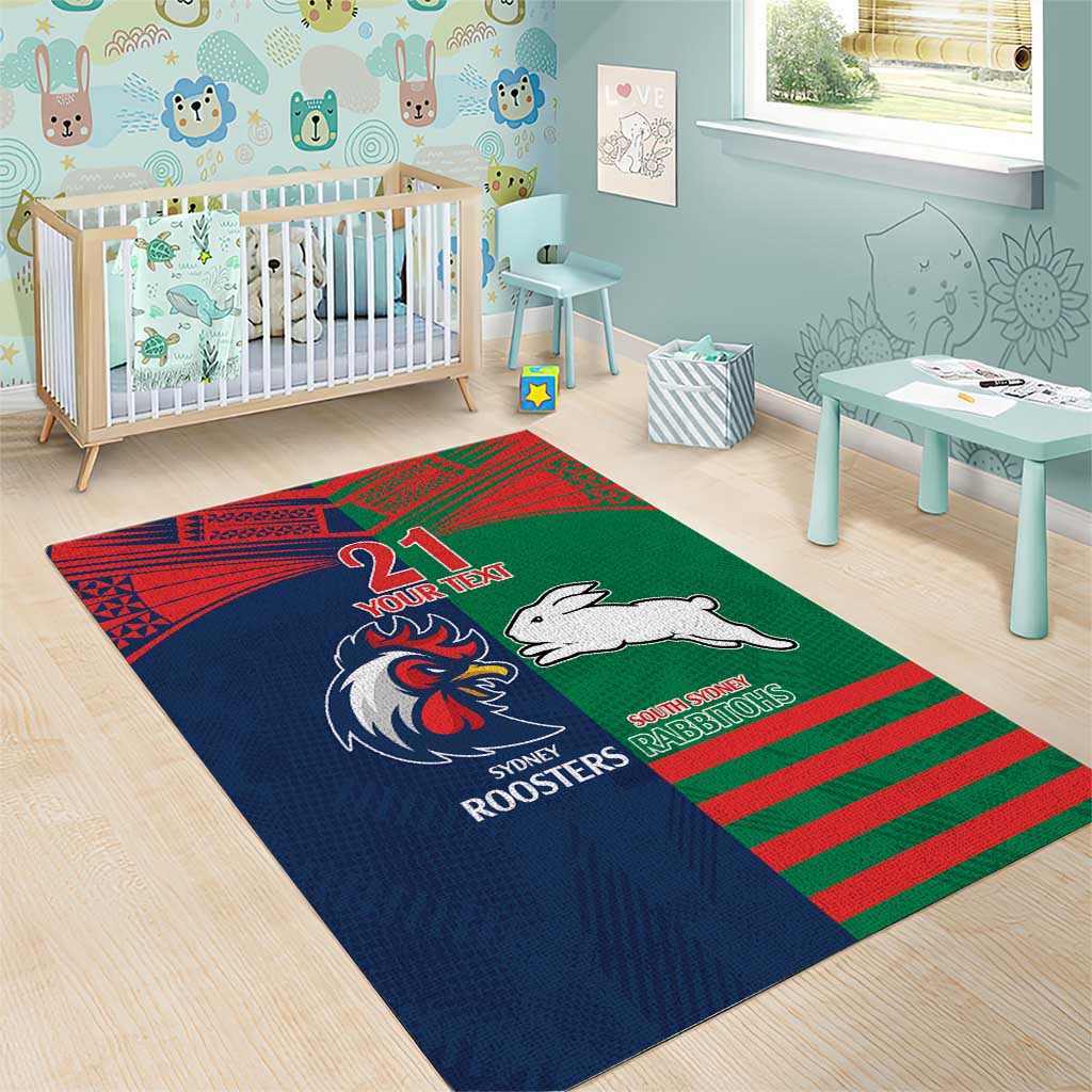 Custom Roosters-Rabbitohs Area Rug NRL Tribal Half Style