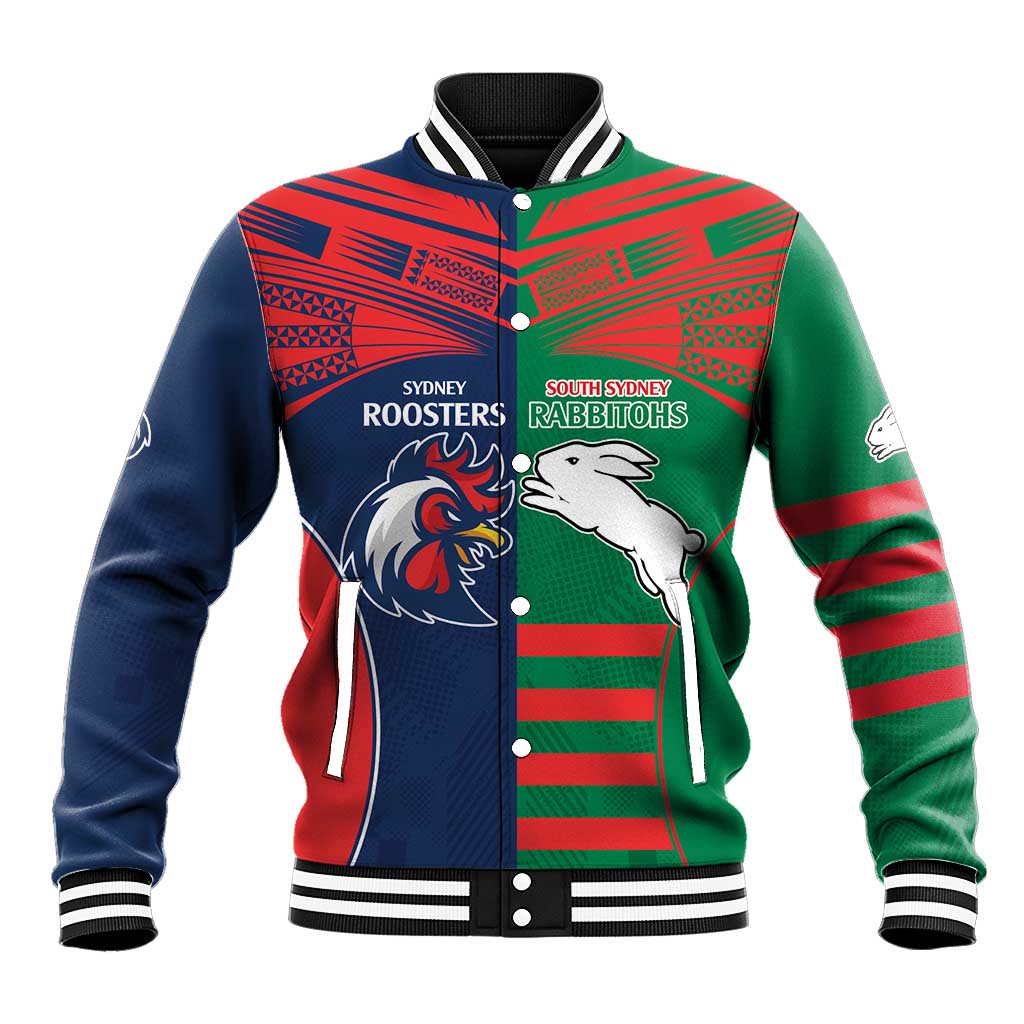 Custom Roosters-Rabbitohs Baseball Jacket NRL Tribal Half Style