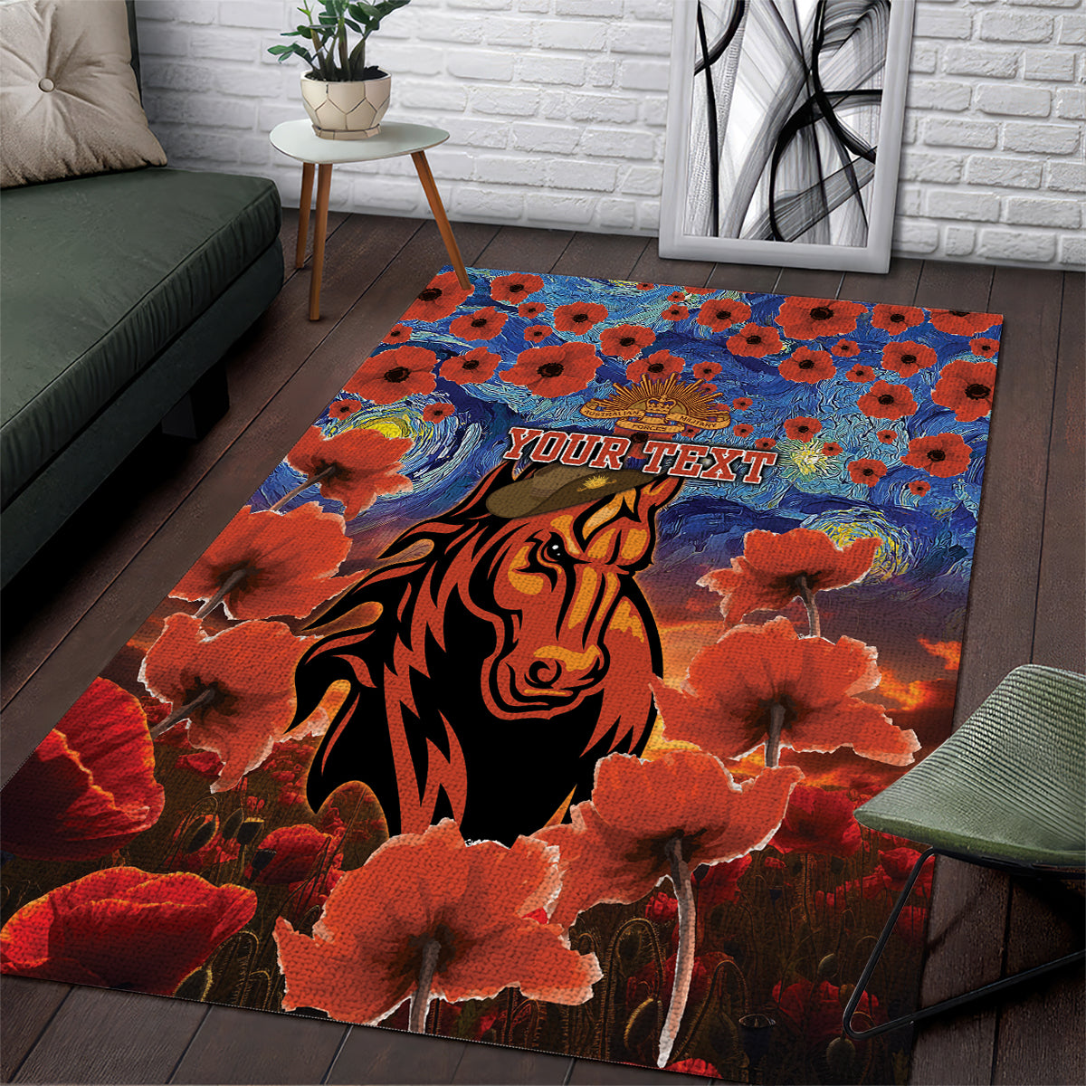 Personalised Broncos Rugby ANZAC Area Rug Starry Night and Field of Poppies