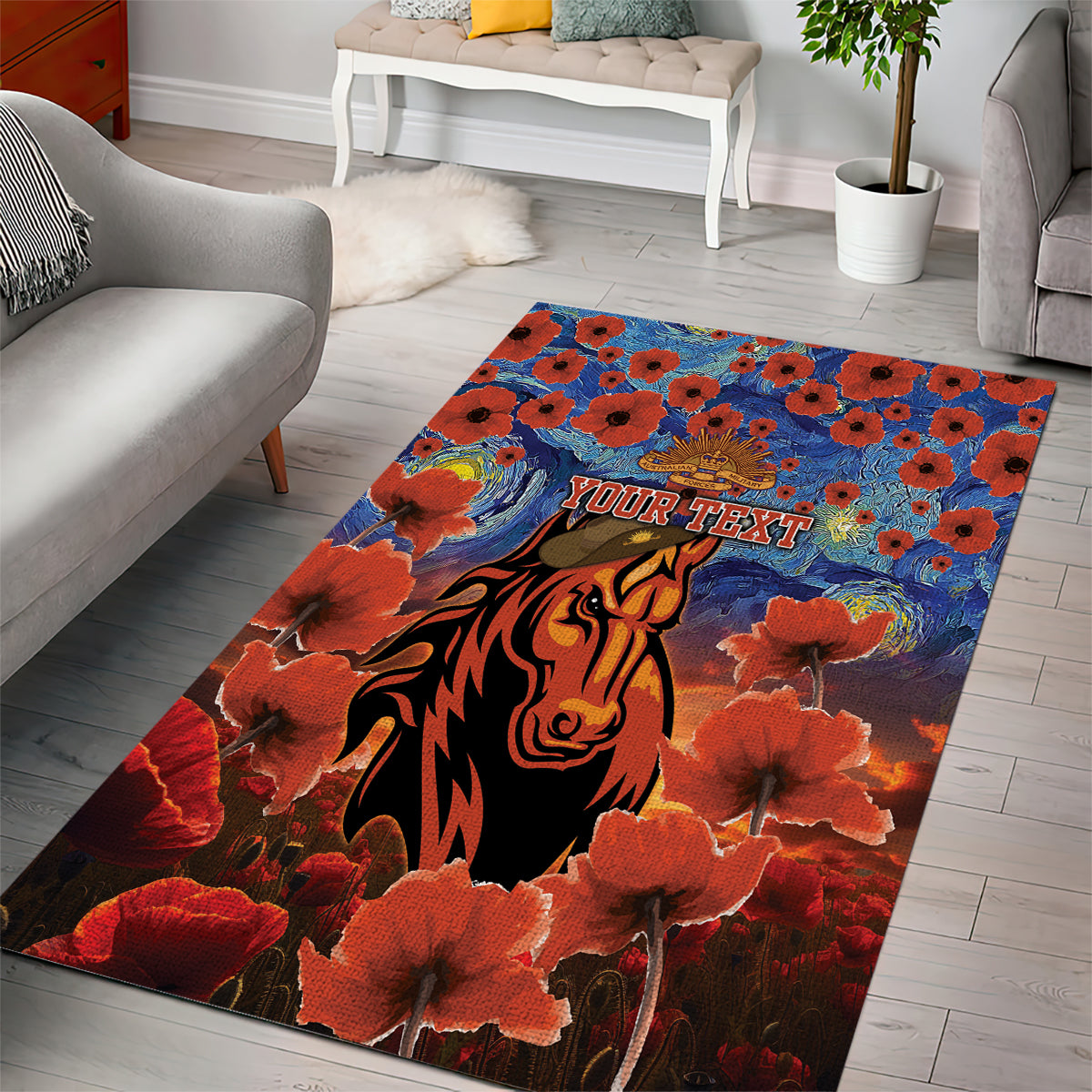 Personalised Broncos Rugby ANZAC Area Rug Starry Night and Field of Poppies