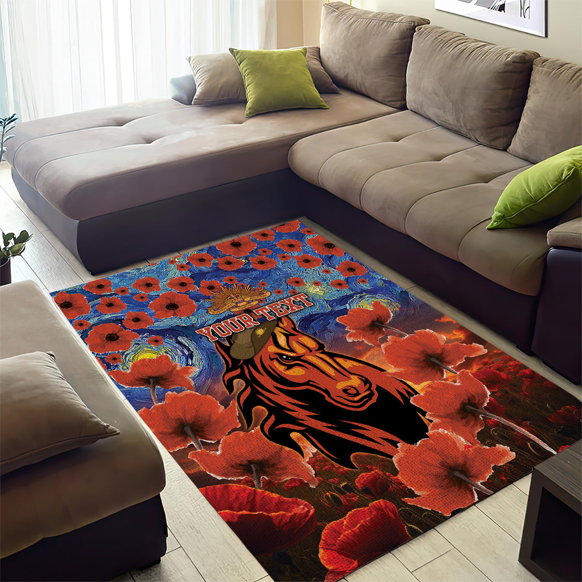 Personalised Broncos Rugby ANZAC Area Rug Starry Night and Field of Poppies