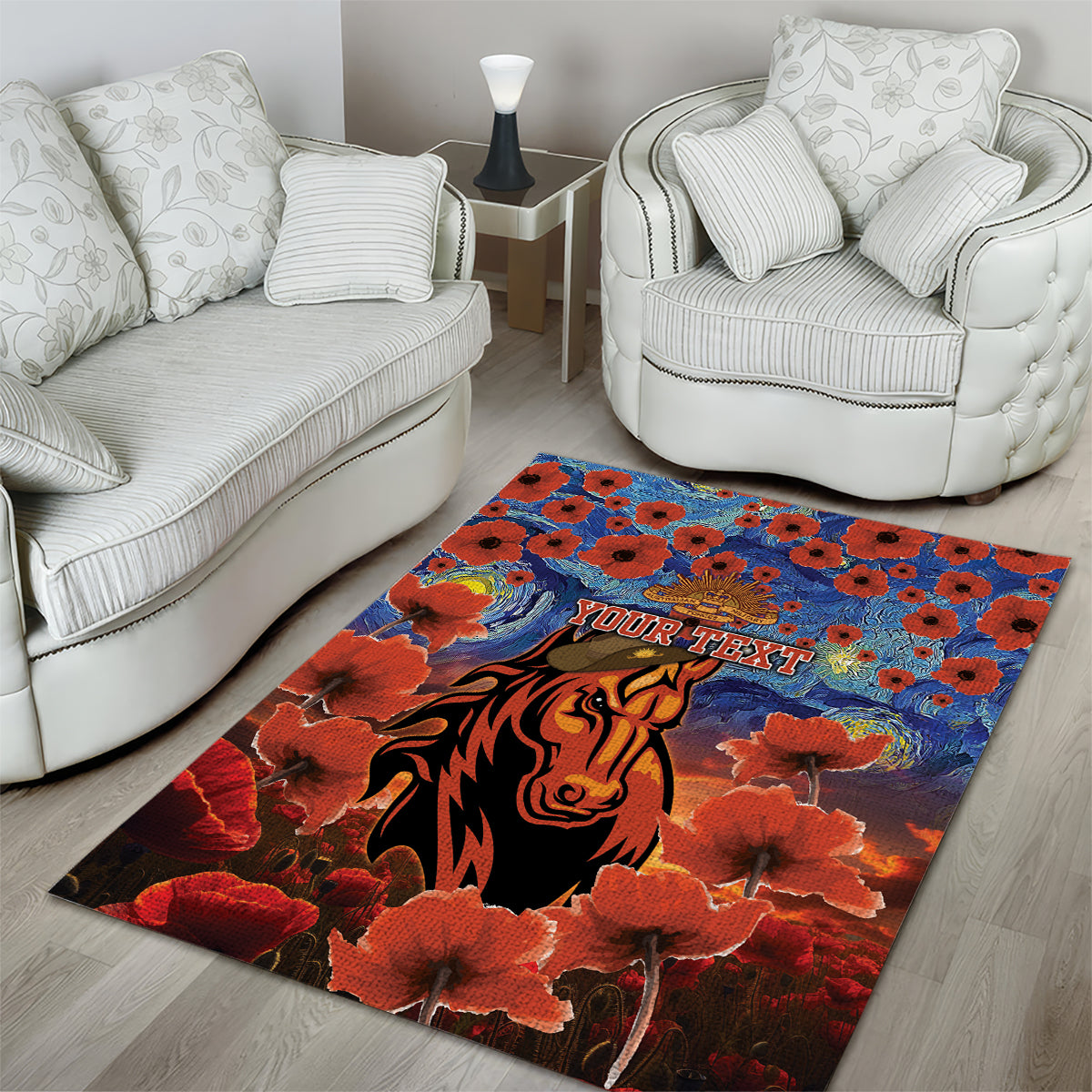 Personalised Broncos Rugby ANZAC Area Rug Starry Night and Field of Poppies