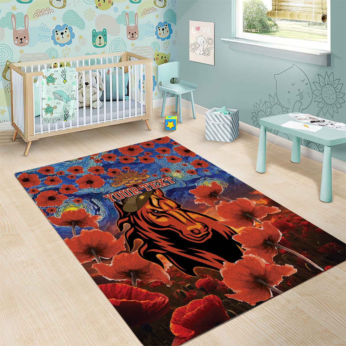 Personalised Broncos Rugby ANZAC Area Rug Starry Night and Field of Poppies