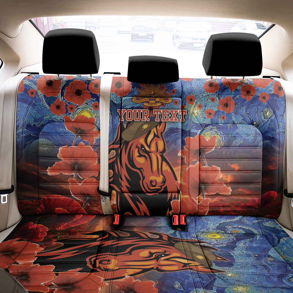 Personalised Broncos Rugby ANZAC Back Car Seat Cover Starry Night and Field of Poppies