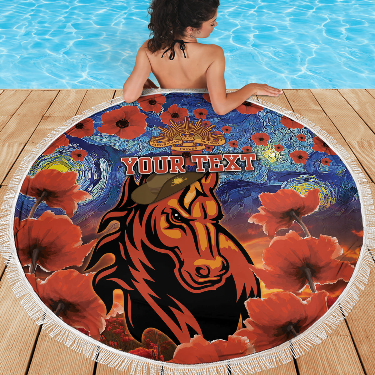 Personalised Broncos Rugby ANZAC Beach Blanket Starry Night and Field of Poppies