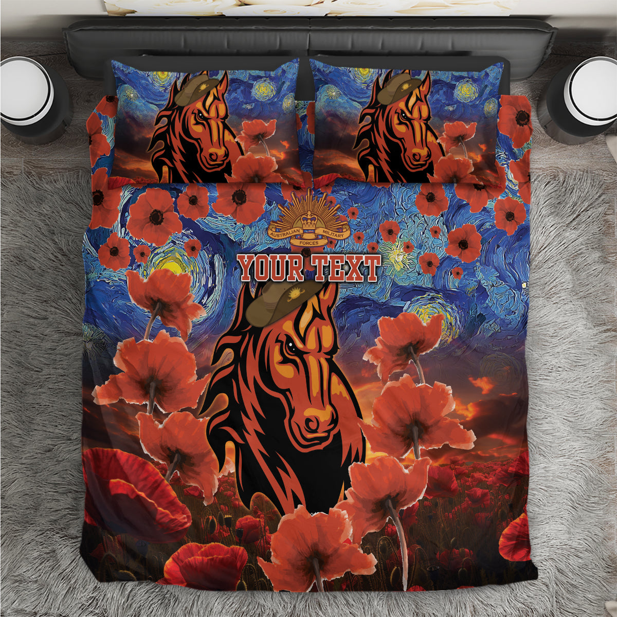 Personalised Broncos Rugby ANZAC Bedding Set Starry Night and Field of Poppies