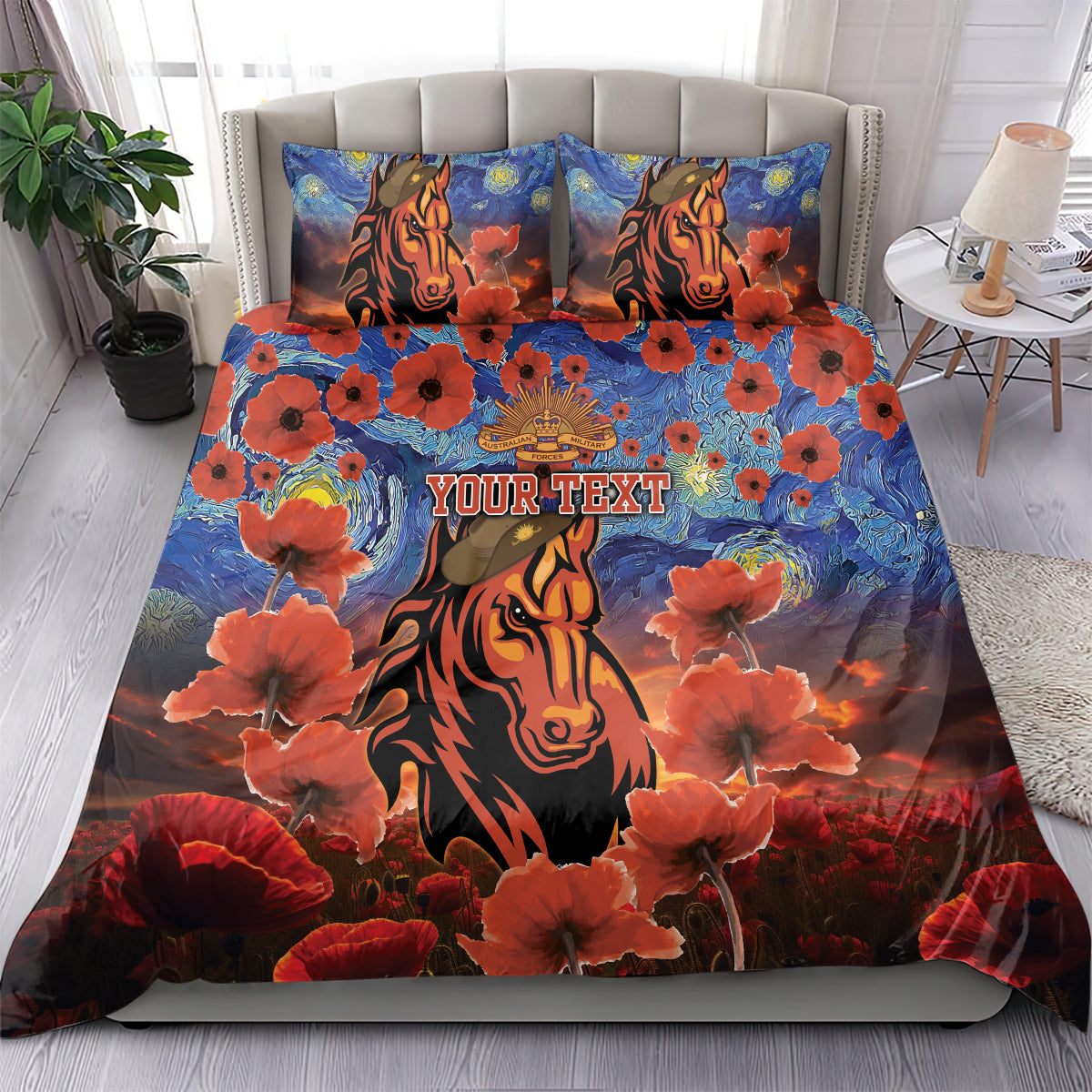 Personalised Broncos Rugby ANZAC Bedding Set Starry Night and Field of Poppies