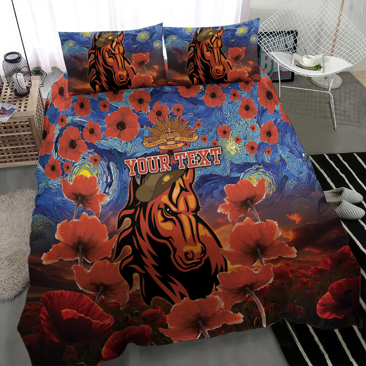 Personalised Broncos Rugby ANZAC Bedding Set Starry Night and Field of Poppies